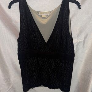 Michael Kors Black Textured V-Neck Top size large sleeveless